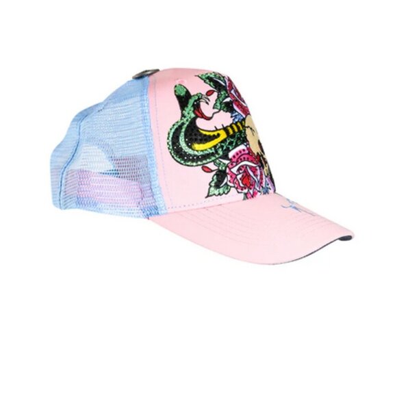 Ed Hardy Rhinestone Cobra Trucker Hat, Pink & Blue Sky, Unisex, NWT - Picture 6 of 7